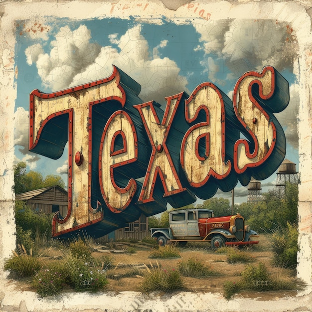 Old vintage poster in retro style with the inscription Texas