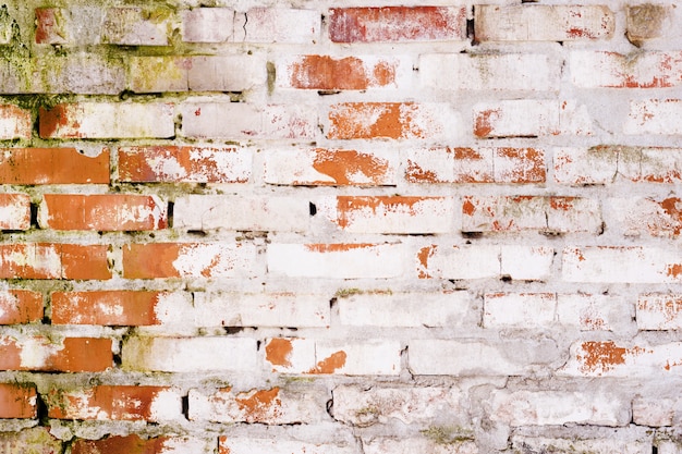 Old vintage red brick wall with cement seams texture