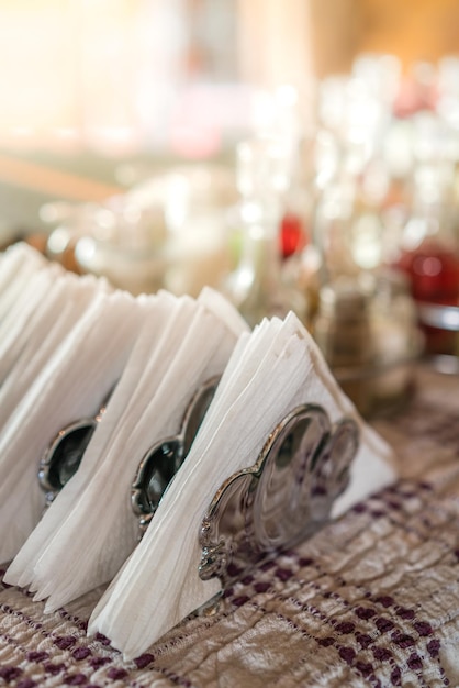 Old vintage silver holders with napkins