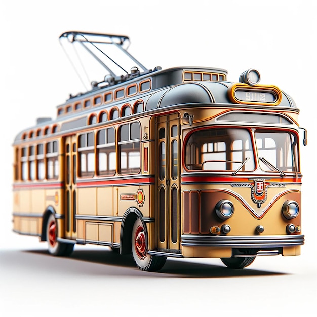 Old vintage trolleybus Retro transportation on white background