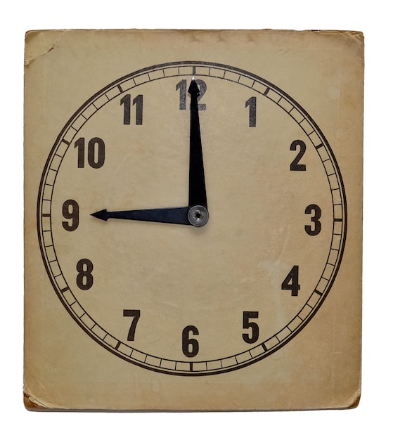 Old vintage wall clock isolated on white background