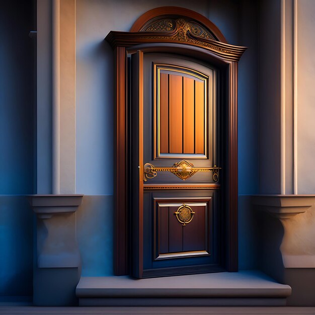 Old vintage wooden door locked on the white wall