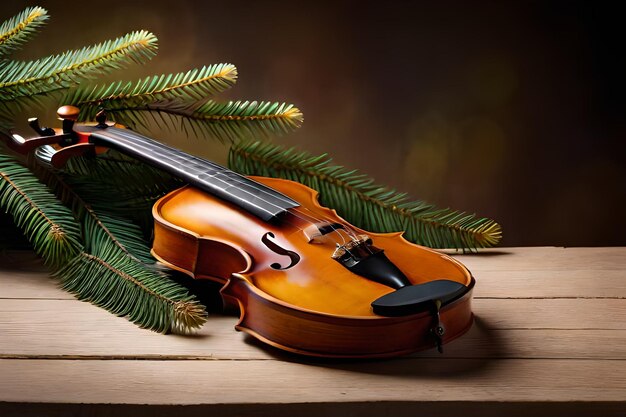 Old violin and firtree branches