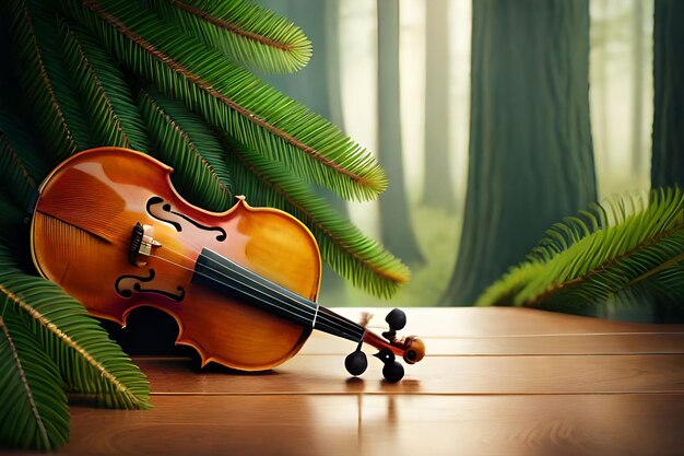 Old violin and firtree branches