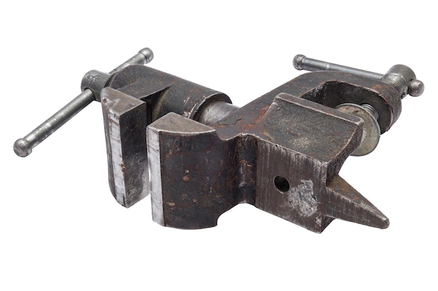 Old vise isolaed on white background