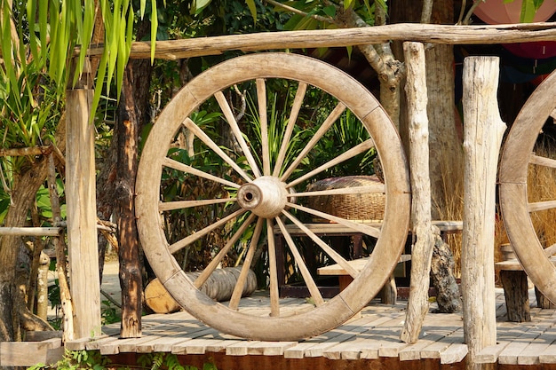 old wagon wheel in the park