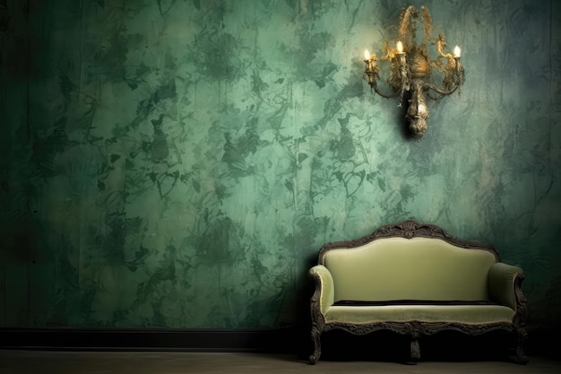 Old Wallpaper On The Wall Green Generative AI