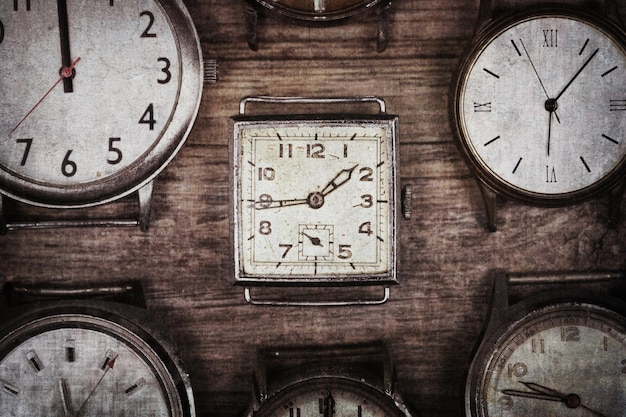 Old watches background Vintage style collection Time concept