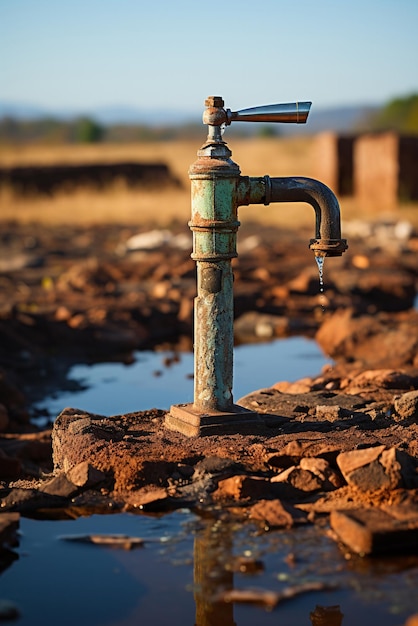 Photo old water faucet drought concept