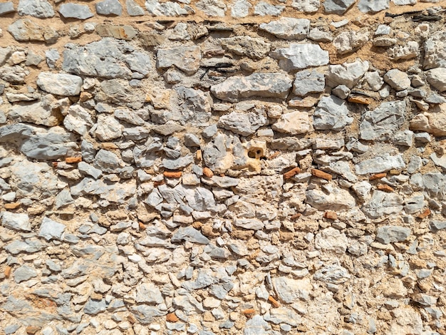 Old weathered exterior rough strong stone wall