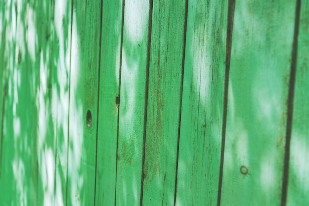 Old wethered green wooden fence texture, Perspective view