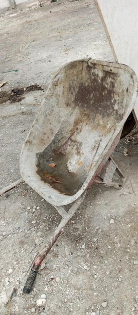 An old wheelbarrow called an angkong taken from a closeup angle