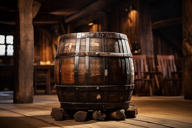 Photo old whiskey barrel with rustic charm