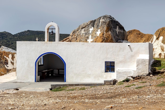 Old white church near the sea Greece