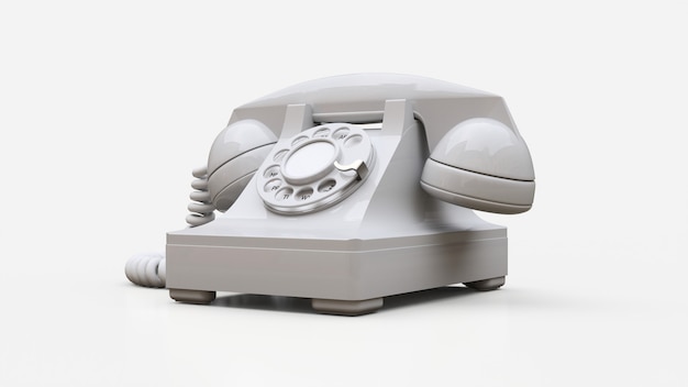 Photo old white dial telephone. 3d rendering.