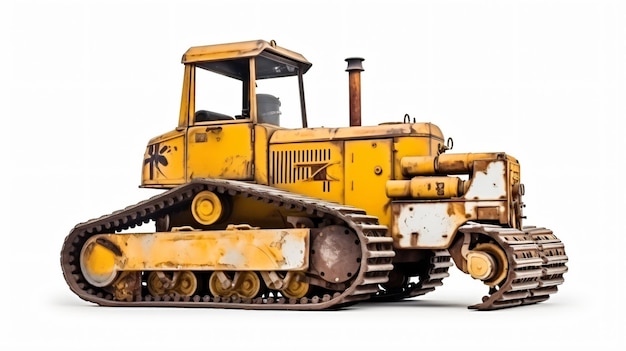 Old white dozer tracktype or excavator bulldozer