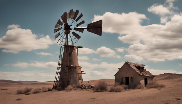 Photo a old windmill with a blue sky and clouds in the background