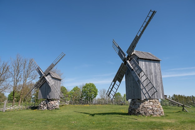 Photo old windmills on the island of saaremaa in estonia