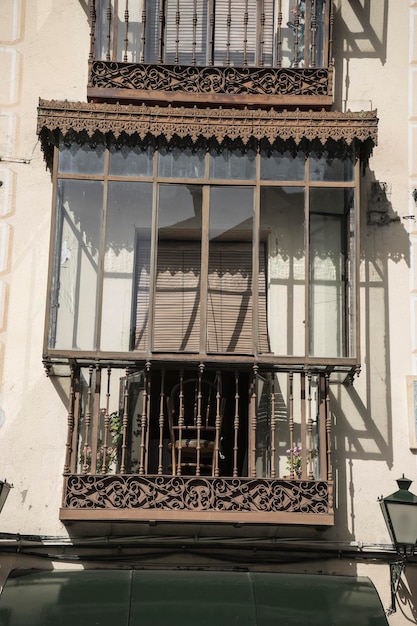 Old windows and classical city of san ildefonso, palacio de la\
granja in spain