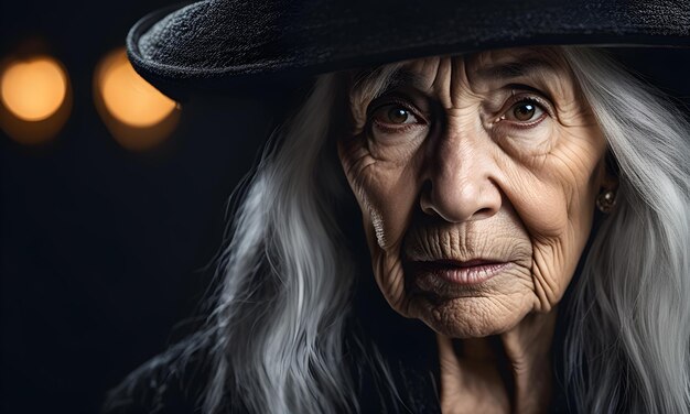 Old witch portrait image digital render background banner website horror poster halloween card template artwork for wallpaper decorations or your print on demand business generated by ai