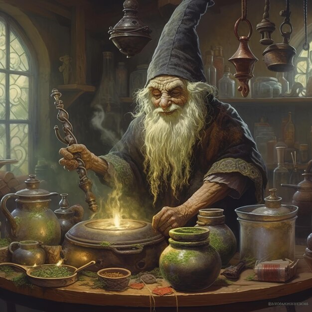 old wizard in his laboratory