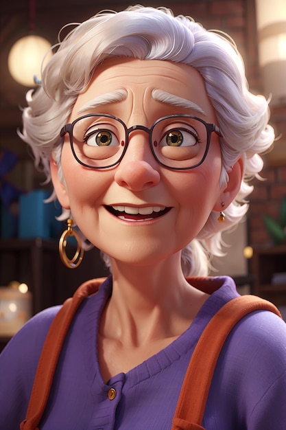 Photo old woman 3d cartoon avatar portrait