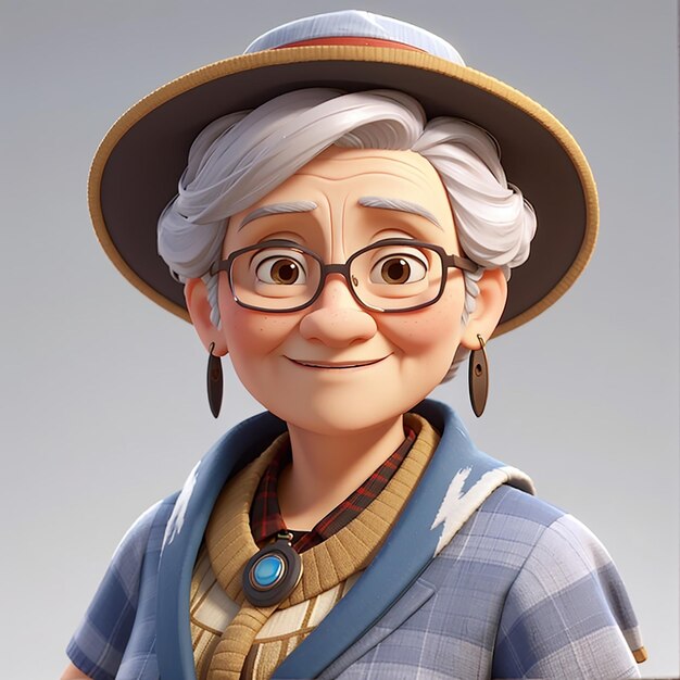 Old woman 3d cartoon avatar portrait