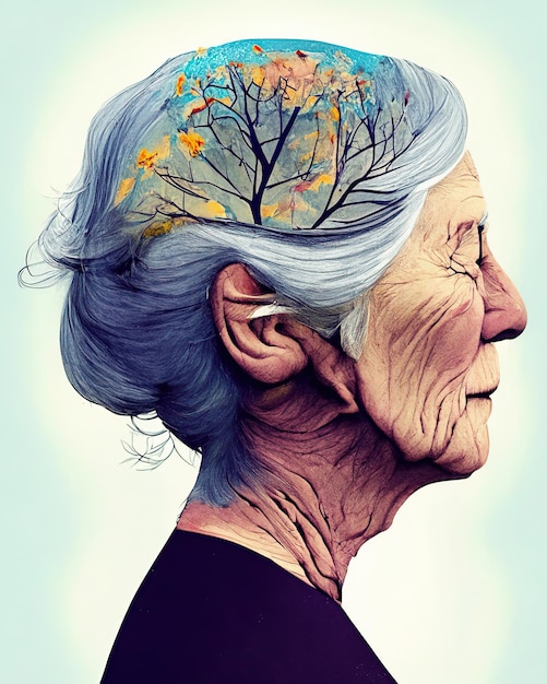 Foto vecchia donna alzheimer mente astratta nonna