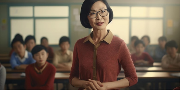 old woman as a teacher in the classroom