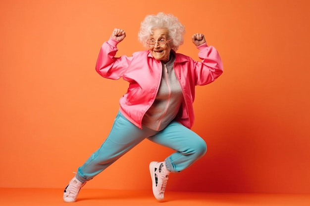 Old woman doing aerobics Generative AI