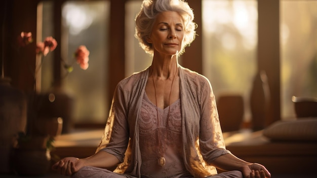 Old woman doing yoga