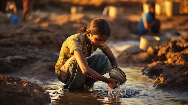 Old Woman Fetching Water UHD Wallpaper