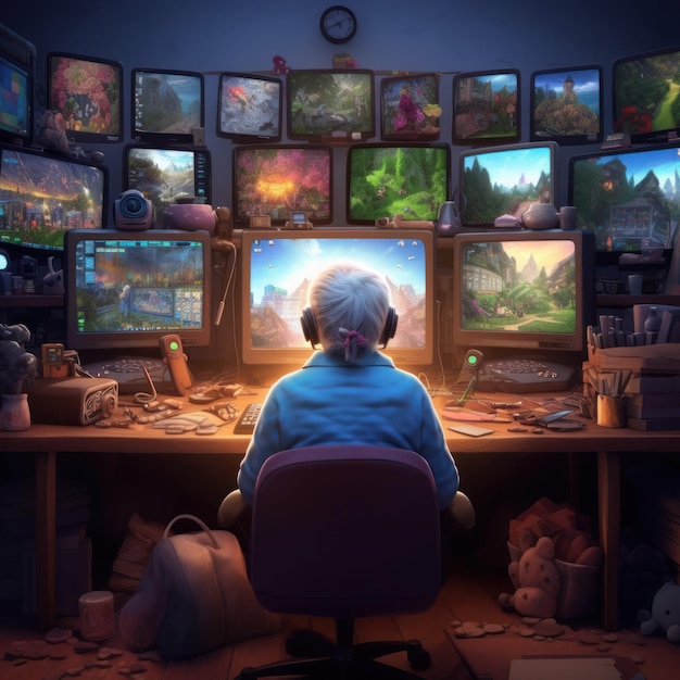 Old woman gamer Generate Ai