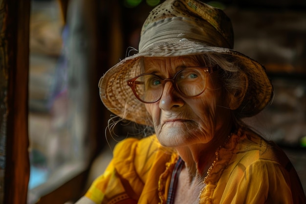 Old Woman in Hat and Glasses Generative AI