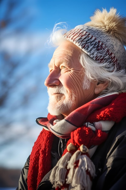 Foto vecchia donna che guarda fuori in inverno