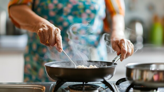 キッチンで食べ物を準備している老婦人