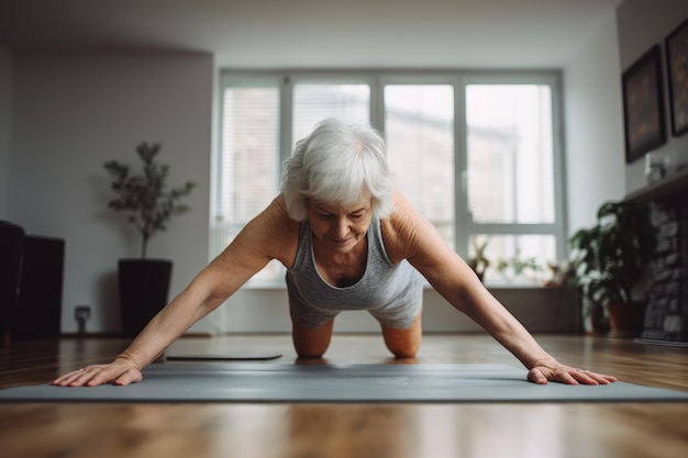 Old woman do pushup Senior sport success Generate Ai