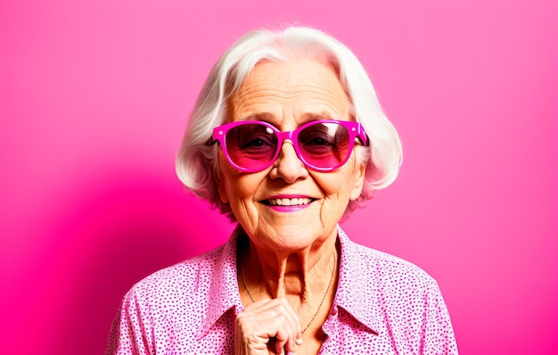 Старуха в солнцезащитных очках Портрет позитивной современной пенсионерки Генеративный ИИ