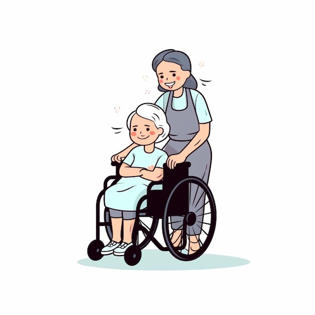 an old woman in a wheelchair is helping a young woman generative ai