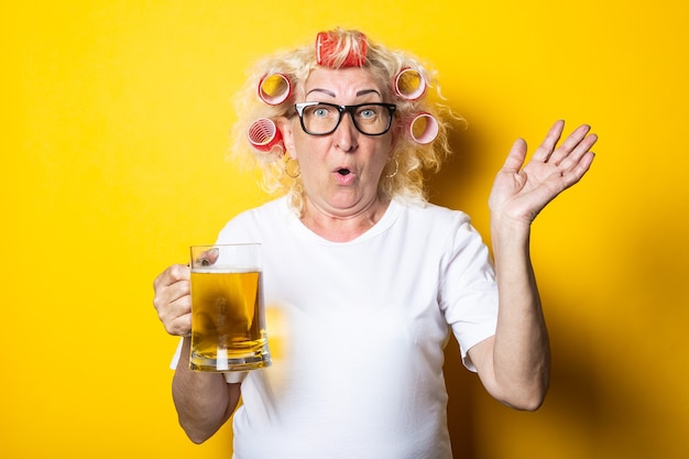 Old woman with curlers in her hair