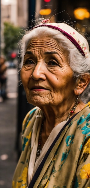 an old woman with a tear in her face