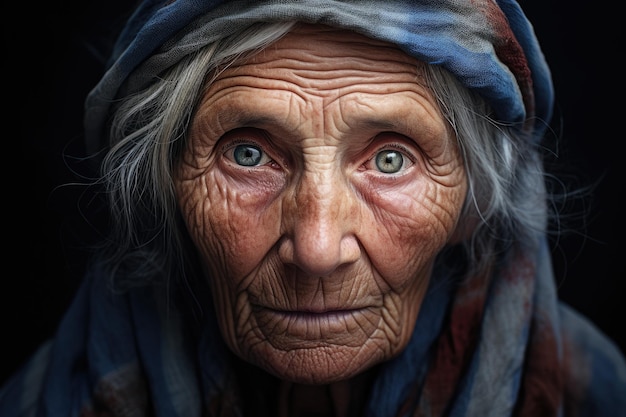 an old woman with wrinkles and gray hair