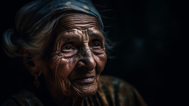 An old woman with wrinkles on her face