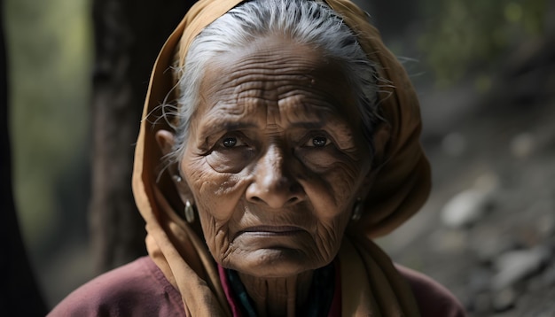 An old woman with wrinkles on her face