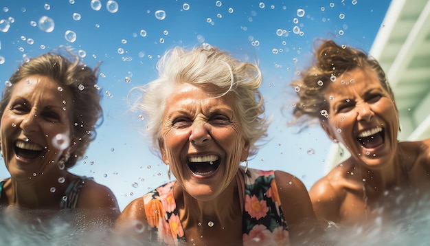 Photo old women in the pool on vacation in summer march 8 world womens day