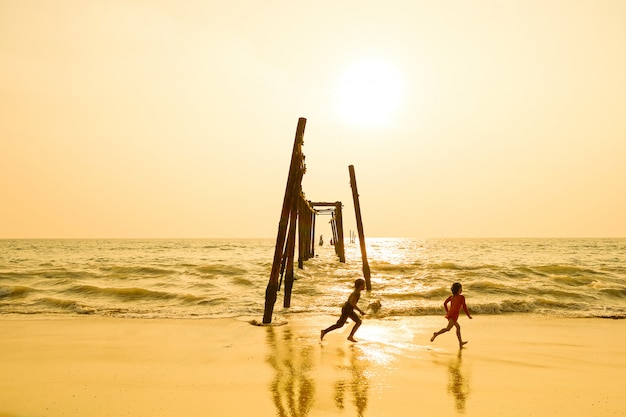 Old wood bridge in the sea