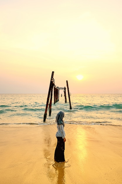 Old wood bridge in the sea