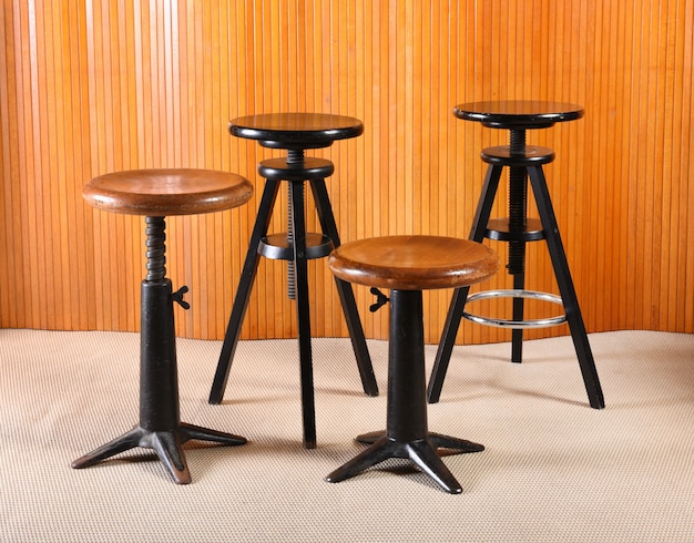 Photo old wood and iron revolving stools