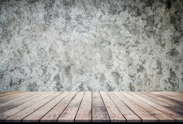 old wood plank or wood floor with cement wall texture background use for product display