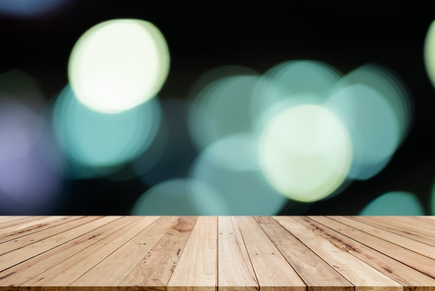 Photo old wood shelf table with blur bokeh background